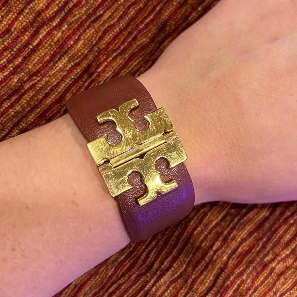 Tory Burch Leather Cuff Emblem Bracelet